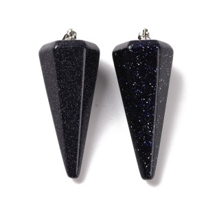 Goldstone Blue Pendulum / Pendant Faceted Platinum Plated 30-35mm